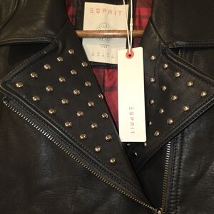 Esprit Black Leather Jacket with Gold Studs